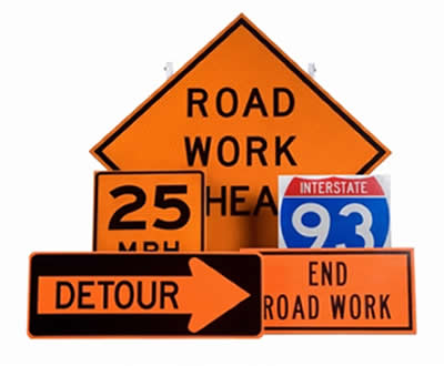 Image of multiple construction signs